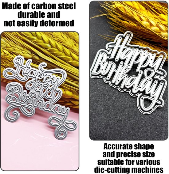 4 stuks Happy Birthday-stans, Happy Birthday-stansmachine, reliëfmeter, doe-het-zelf kaartenproductiestands, metalen stansen — afbeelding 2