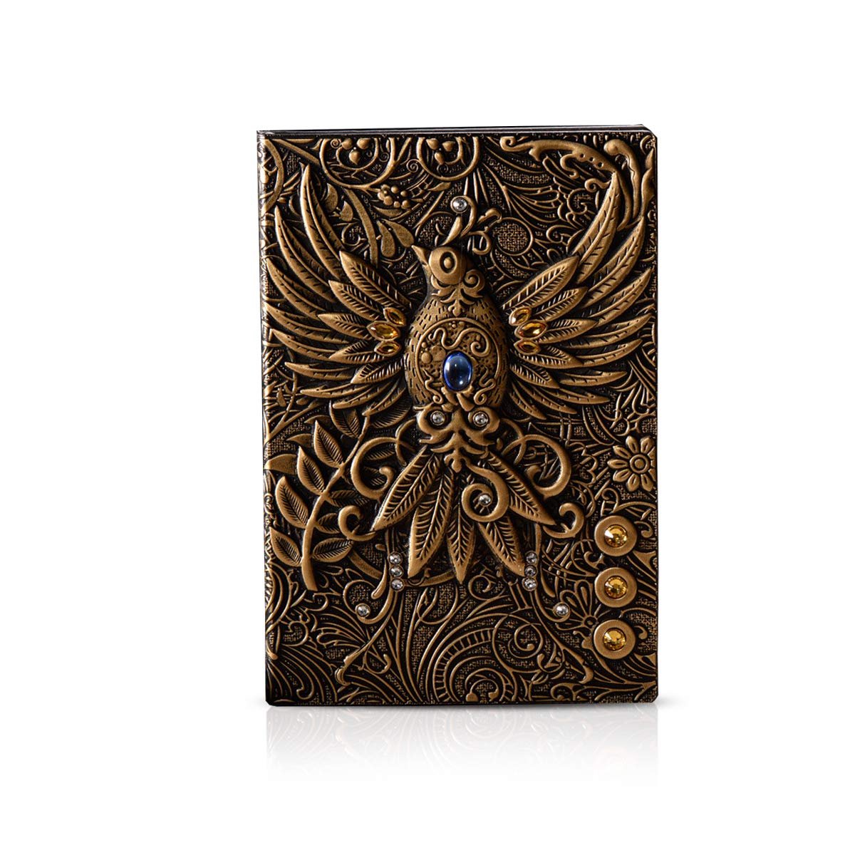 Vintage leren notitieboek, A5, waterdicht, dagboeken, reisdagboek, reliëf, dagboek, dagboek, cadeau voor mannen, vrouwen, kinderen, jongens, 100 vellen, 21,5 x 14,5 cm, groen brons