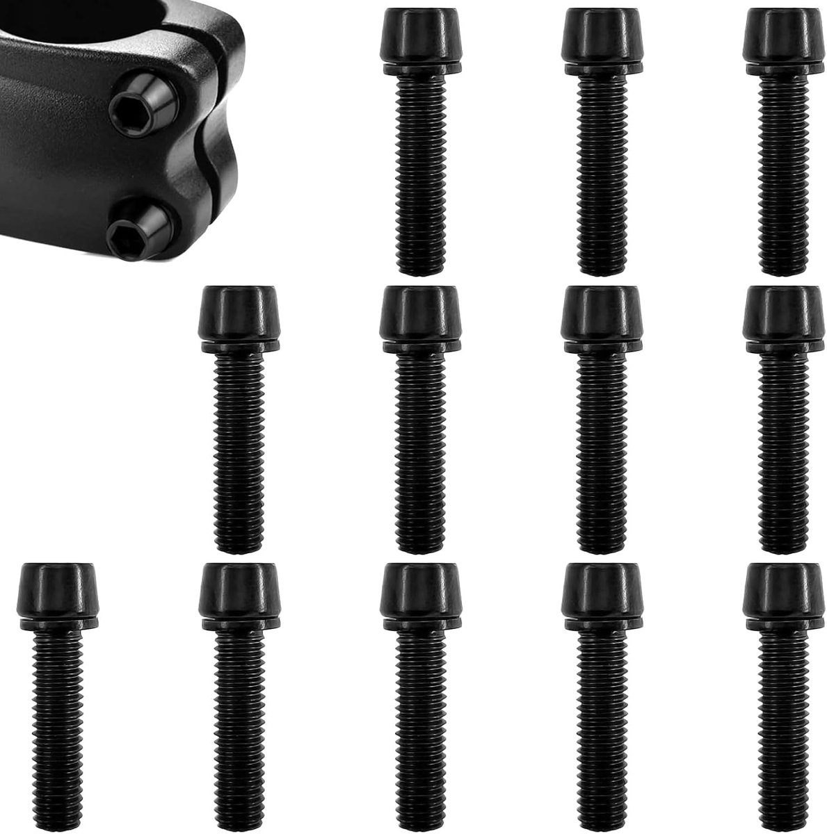 12 stuks fietsstuurbouten, M5 x 20 mm kegelschroeven, wielschachtschroeven, fietsstambouten met sluitringen voor racefiets, mountainbike, racen