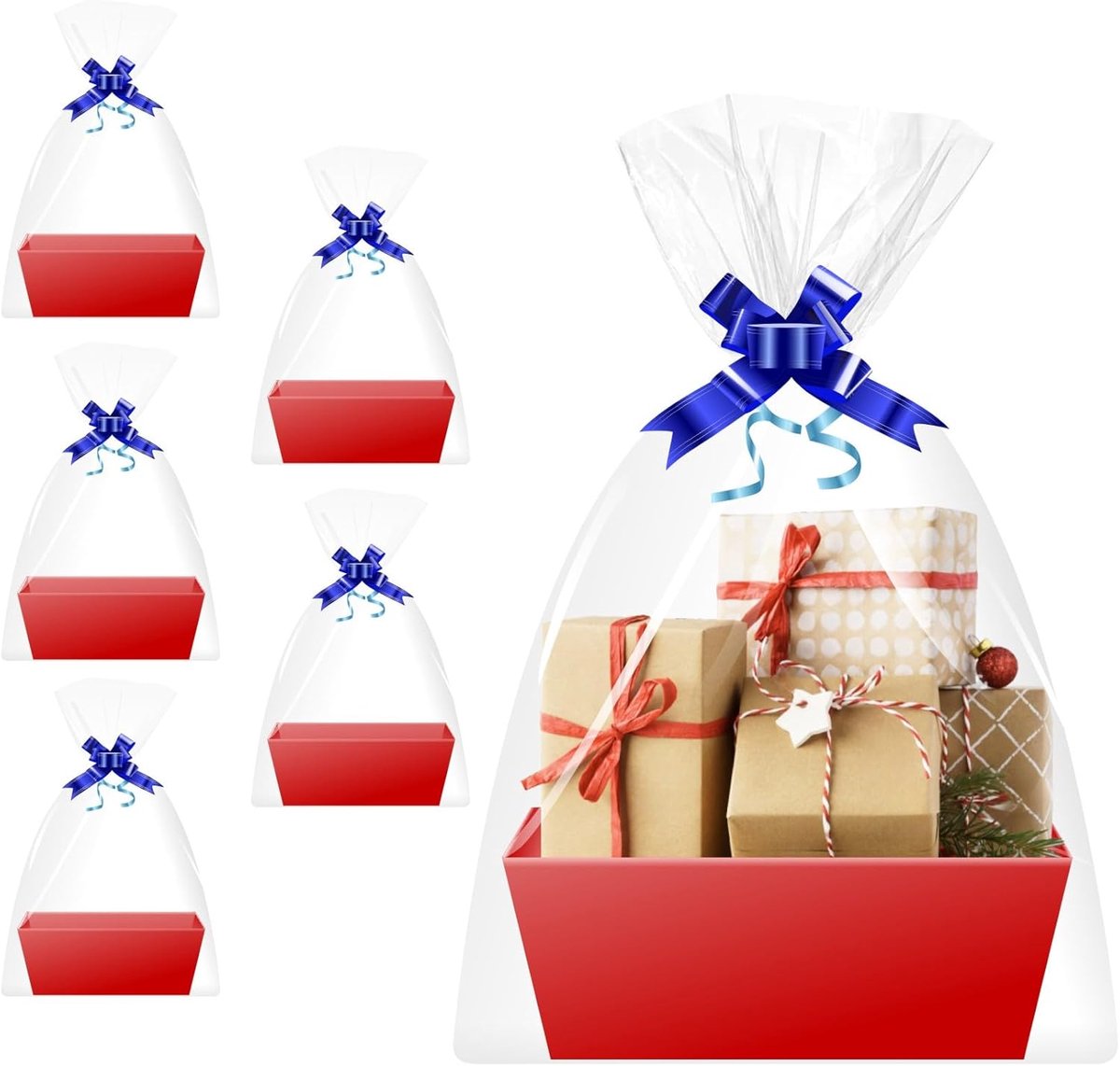 leeg karton, set van 5 grote lege geschenkmanden met handgrepen voor vrouwen en mannen, ideaal voor Valentijnsdag, Kerstmis, verjaardag, bruiloft, babyfeest en elke gelegenheid