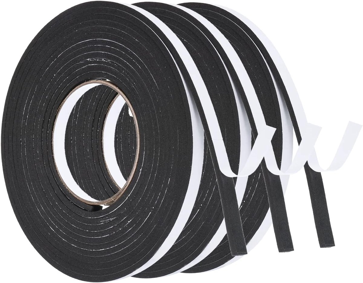 16.4ft/5m Weer Strippen Seal, 3 Roll 10mm Brede 4mm Dikke EVA Foam Tape Zelfklevende Strip voor Deur Raam Isolatie