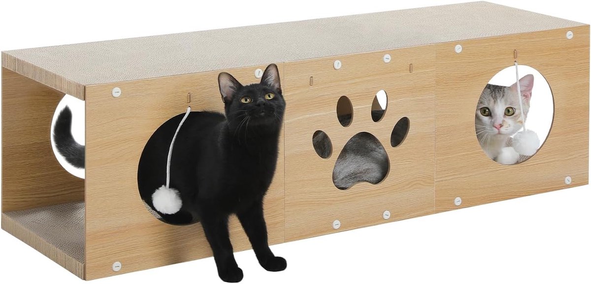 100cm Krabplank voor Katten, Kattenkrabpaal, Krabpaal voor Katten met Speelgoedbal als Meubelbescherming, Beige