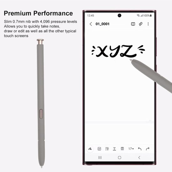 Ultra 5G S Pen Vervanging voor S24 Ultra 5G Touch Stylus Pen, S24 Ultra S Pen zonder Bluetooth, met vervangende tips/penpunten (geel en lichtgrijs) — afbeelding 3