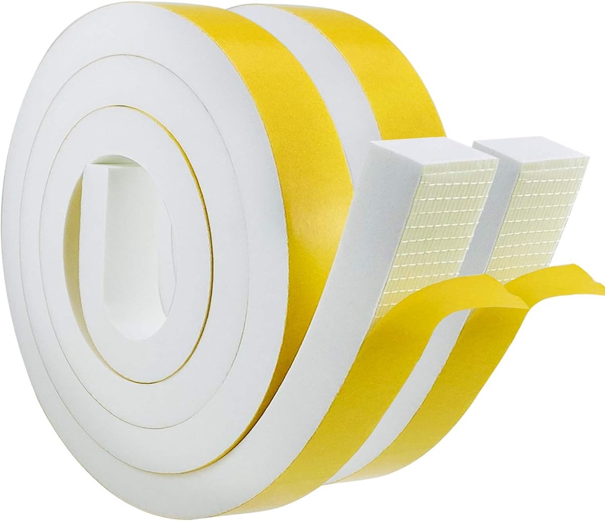 Afdichtingstape, zelfklevend, schuimstof afdichtingstape, wit, 25 mm (B) x 20 mm (D schuimrubber zelfklevend voor deur ramen, weerbestendig, anti-botsing, geluidsisolatie, 2 m lang x 2 rollen