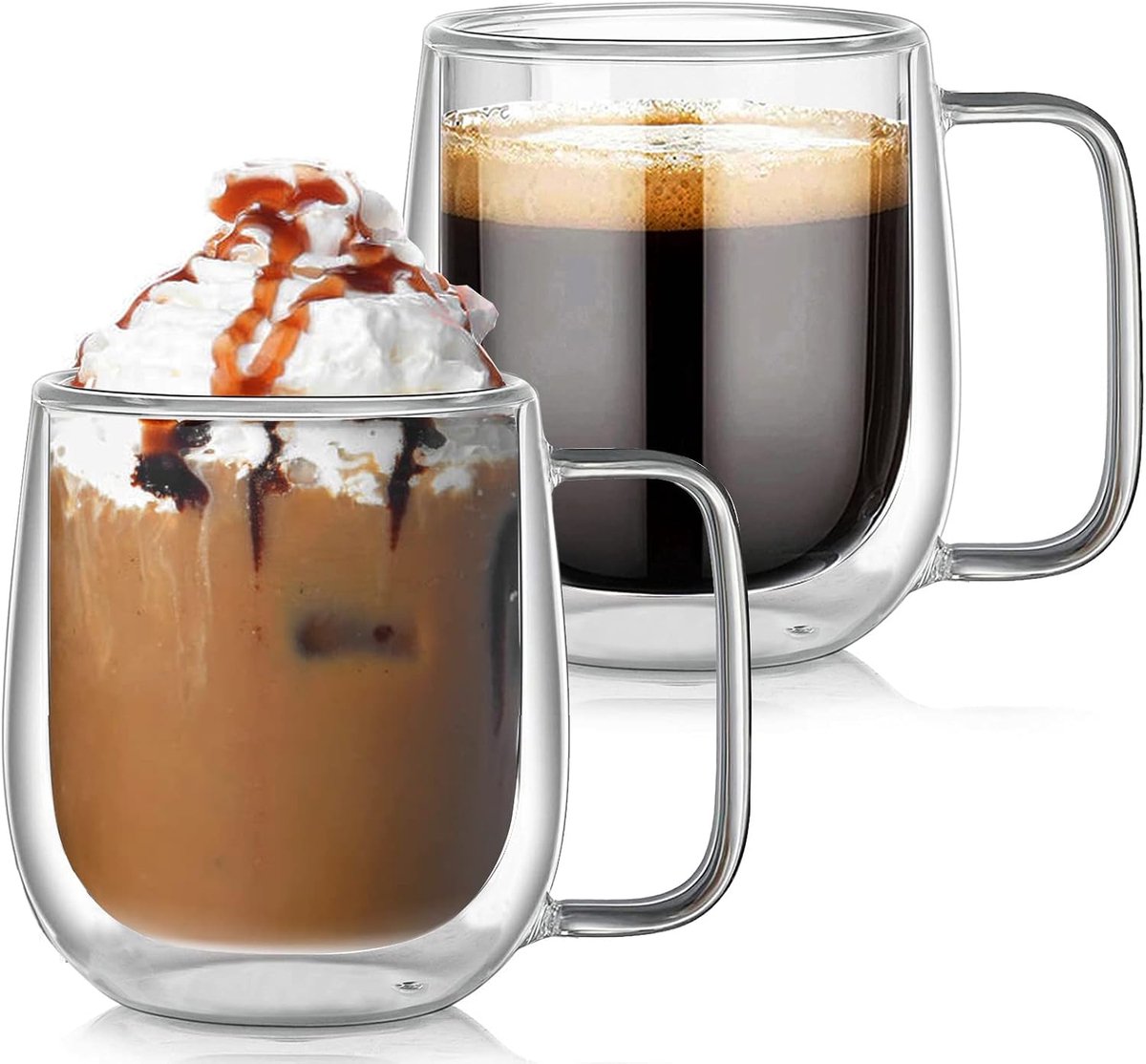 350ml dubbelwandige glazen koffiemok, theekop, isolatiekop, mokken, perfect voor Latte, cappuccino beker, dubbelwandige geïsoleerde drinkglazen met handvat, 2 stuks