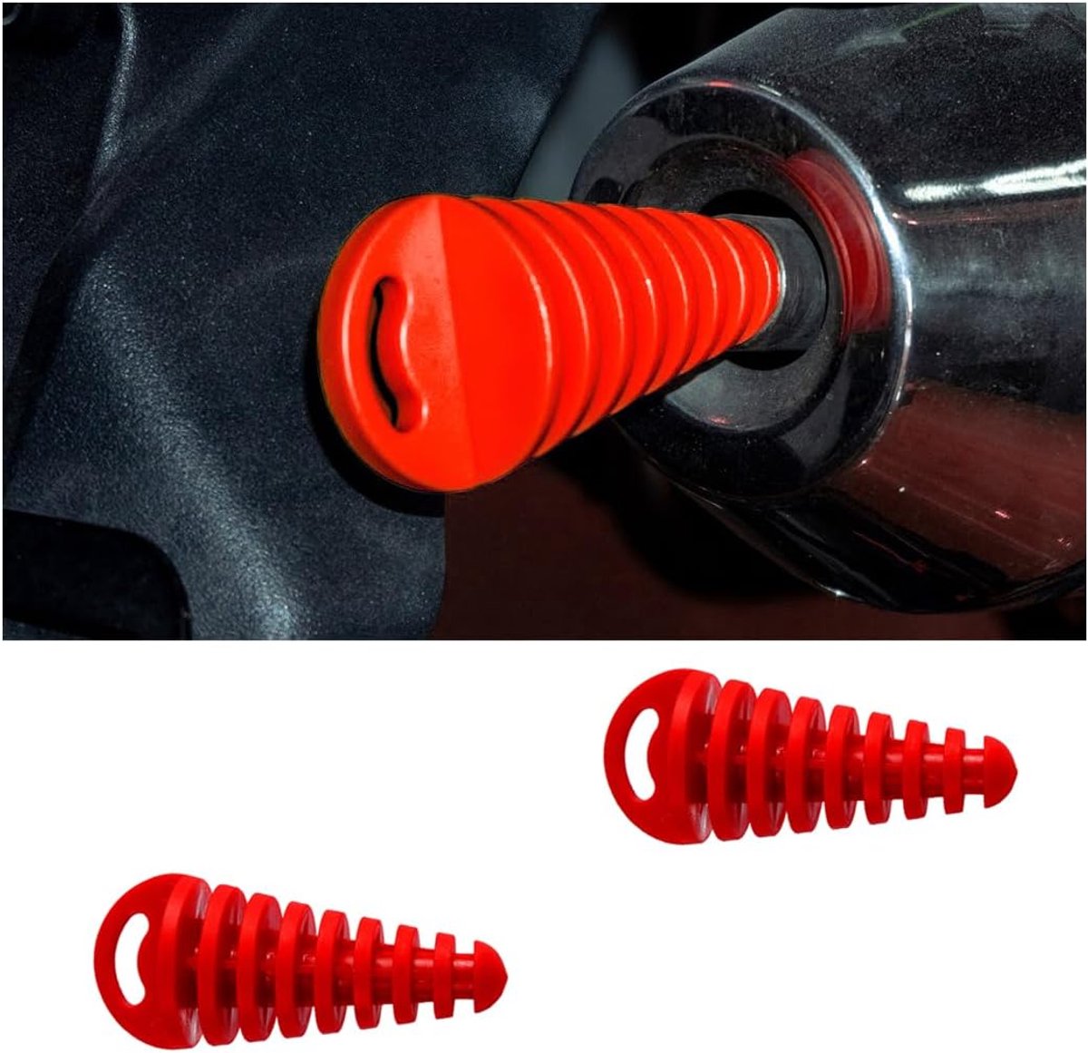 Set van 2 uitlaat uitlaat waspluggen, motorfiets uitlaat uitlaat waspluggen, waterdichte rubberen pluggen uitlaatpijpen pluggen voor motorfiets (Rood)