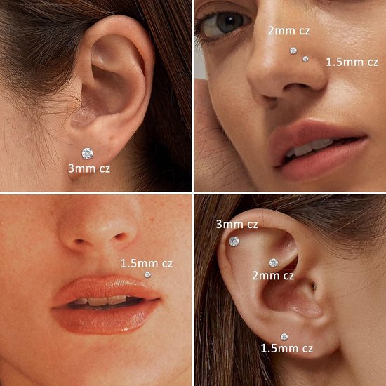 Studs Kit 9 Stks Chirurgisch Staal L Vormige & Schroef Zilver & Gouden Neus Studs Sieraden met 1,5 mm tot 4,5 mm CZ voor Alle Neuspiercing Sieraden voor Vrouwen Mannen — afbeelding 2