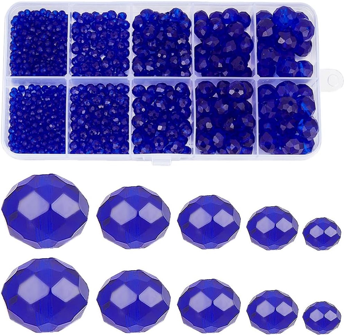 780 stuks 5 maten blauwe glazen kralen bulk facet kristallen kralen 2mm 4mm 6mm 8mm 10mm rondelle briolette galvaniseren losse kralen voor sieraden maken doe-het-zelf ambachten ketting