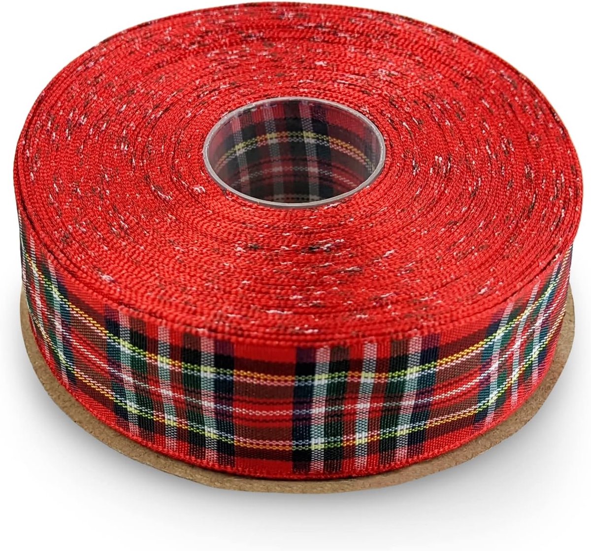 1 x lint geruit rood-blauw-geel, 25 mm x 22 m, geruite lint, cadeaulint, ruitpatroon, stoffen lint, polyester, voor Kerstmis, verjaardag, decoratie, knutselen, verpakken, bloemen
