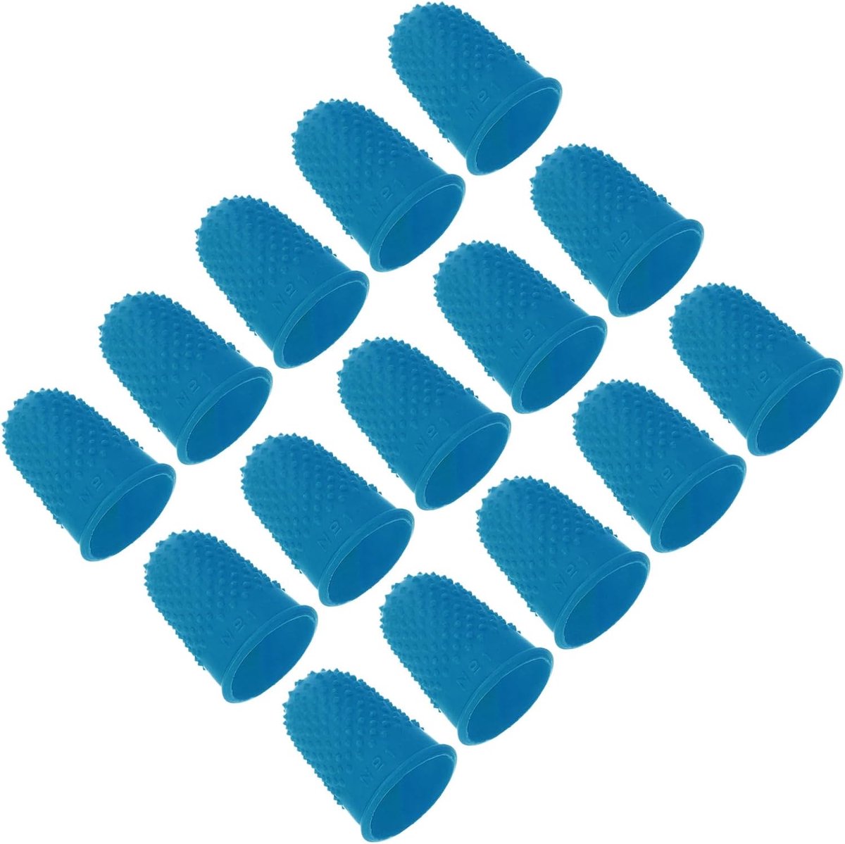 Rubberen vingertoppen, 15 stuks siliconen duimvingertopbescherming, vingerbedjes, beschermpads, vingerhoedjes, handgrepen voor kantoor, tellen, naaien, blauw, maat M