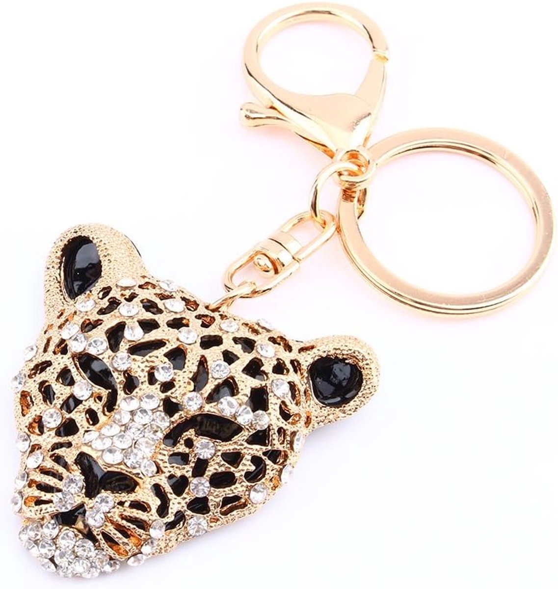 Leopard sleutelhanger, sleutelketting met bling decoratie voor handtas of portemonnee