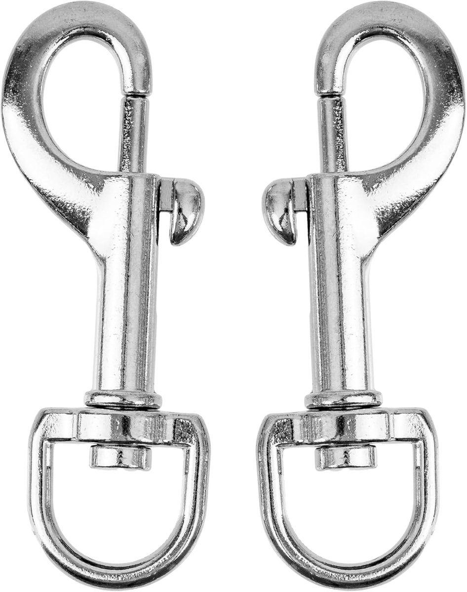 Karabijnhaak voor draaischarnier, 2 stuks, zilver, maat 4, voor hondenhalsband, hondenriem, karabijnhaak met afgerond draaischarnier, sleutelring, draaibare kop paracord