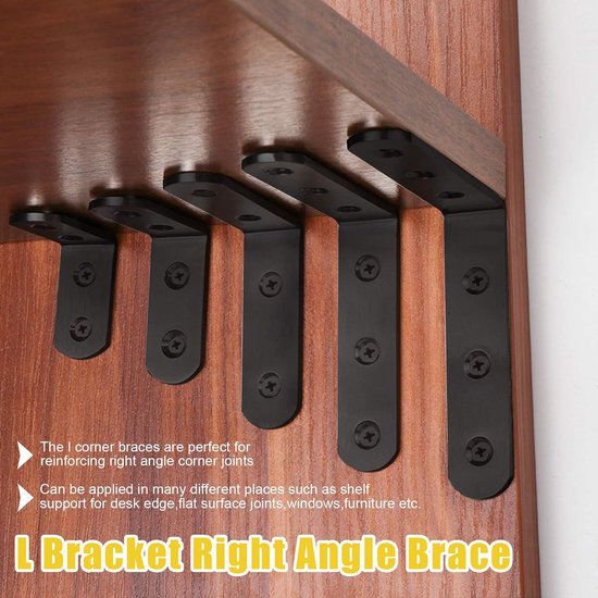 20 Sets 30x30mm Rvs Zwart L Beugels Hoekbeugels Haakse Beugels Heavy Duty met Montage Schroeven voor Houten Plank Stoel Kast Meubelbeugels — afbeelding 5