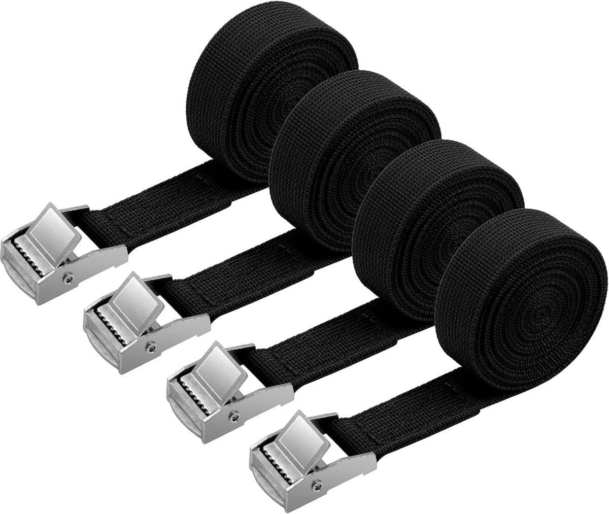 Spanbanden, 4 stuks zware spanriemen, 4 m verstelbare transportbanden, ratelriemen voor motorfiets, vracht, aanhangwagen, 250 kg laadvermogen, snelsluiting (zwart)