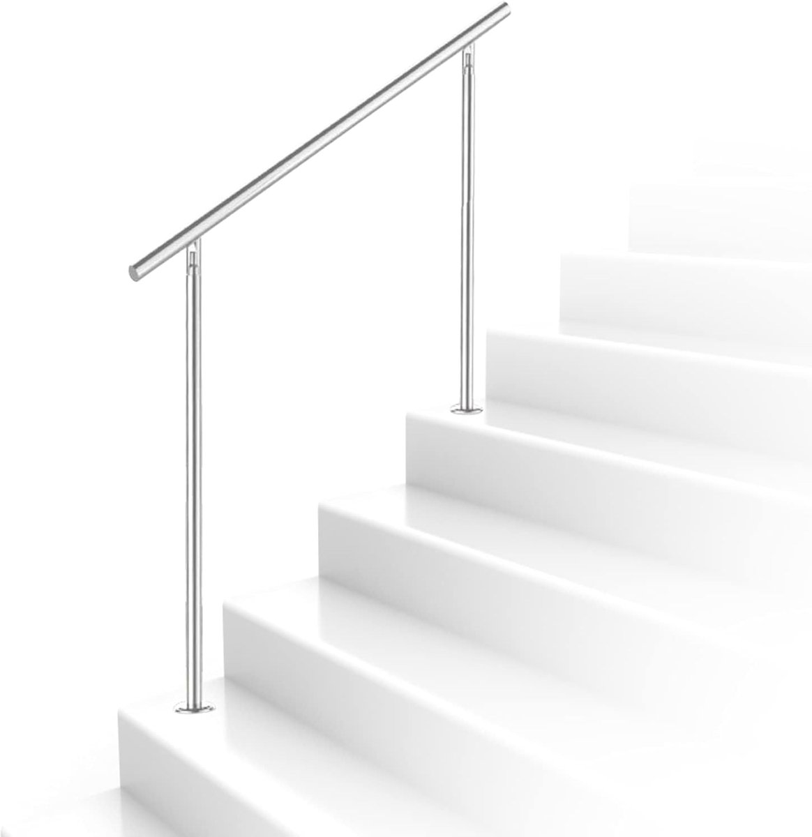 150 cm roestvrijstalen leuning, reling met zonder dwarsbalken, hoekverstelbaar, Ø 42 mm, voor binnen en buiten, trappen, balkon