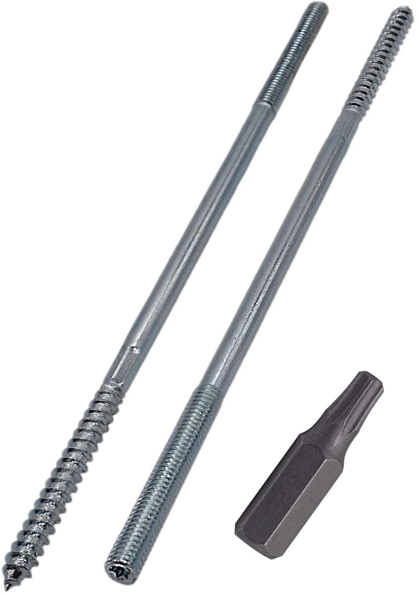Stokschroeven M8 x 220 mm, plugschroeven met dubbele draad, dubbele kopbouten