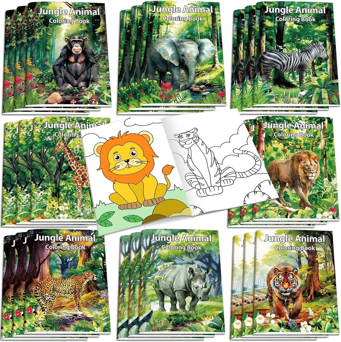 24 stuks kleurboeken voor kinderen, dieren, vrachtwagen, kleurboeken, bulk, jungledieren, feestartikelen, mini doe-het-zelf kunst, tekenpagina's voor verjaardagscadeaus, klaslokaal