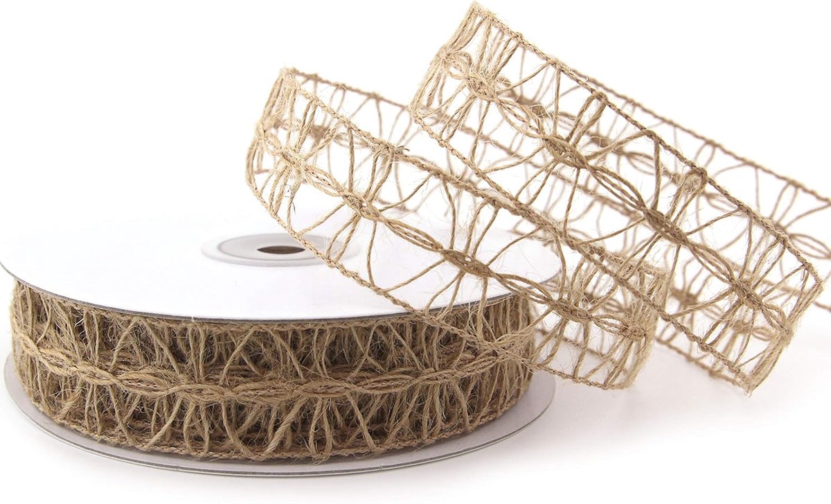15 m x 25 mm jute kant natuurlijk kantlint van jute, 100% biologisch afbreekbaar, milieuvriendelijk landhuisdecoratielint strikband floristisch lint netband natuurlijk decoreren knutselen