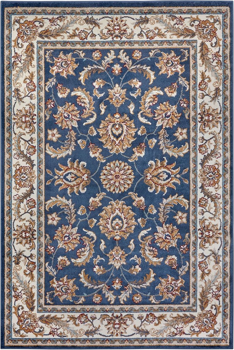 SnelShoppen - Luxe Oriëntaals Loper Tapijt met Bloemmotieven, Dichtgeweven Zacht Korte Stapel, 80 x 120 cm, Blauw Crème, Perfect voor Slaapkamer, Eetk