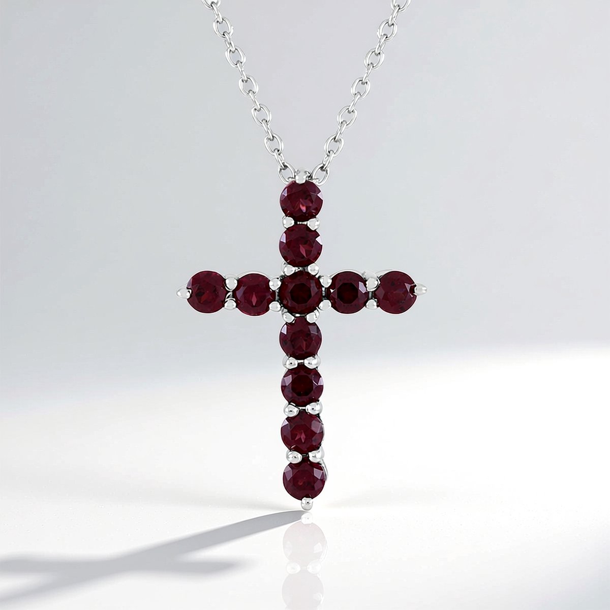 Cavill - Zilveren Halsketting 925 Sterling Zilver - 11 Ronde Rhodoliet Kralen 1,69 Ct - Platina Coating - Elegante Dames Ketting 3 mm