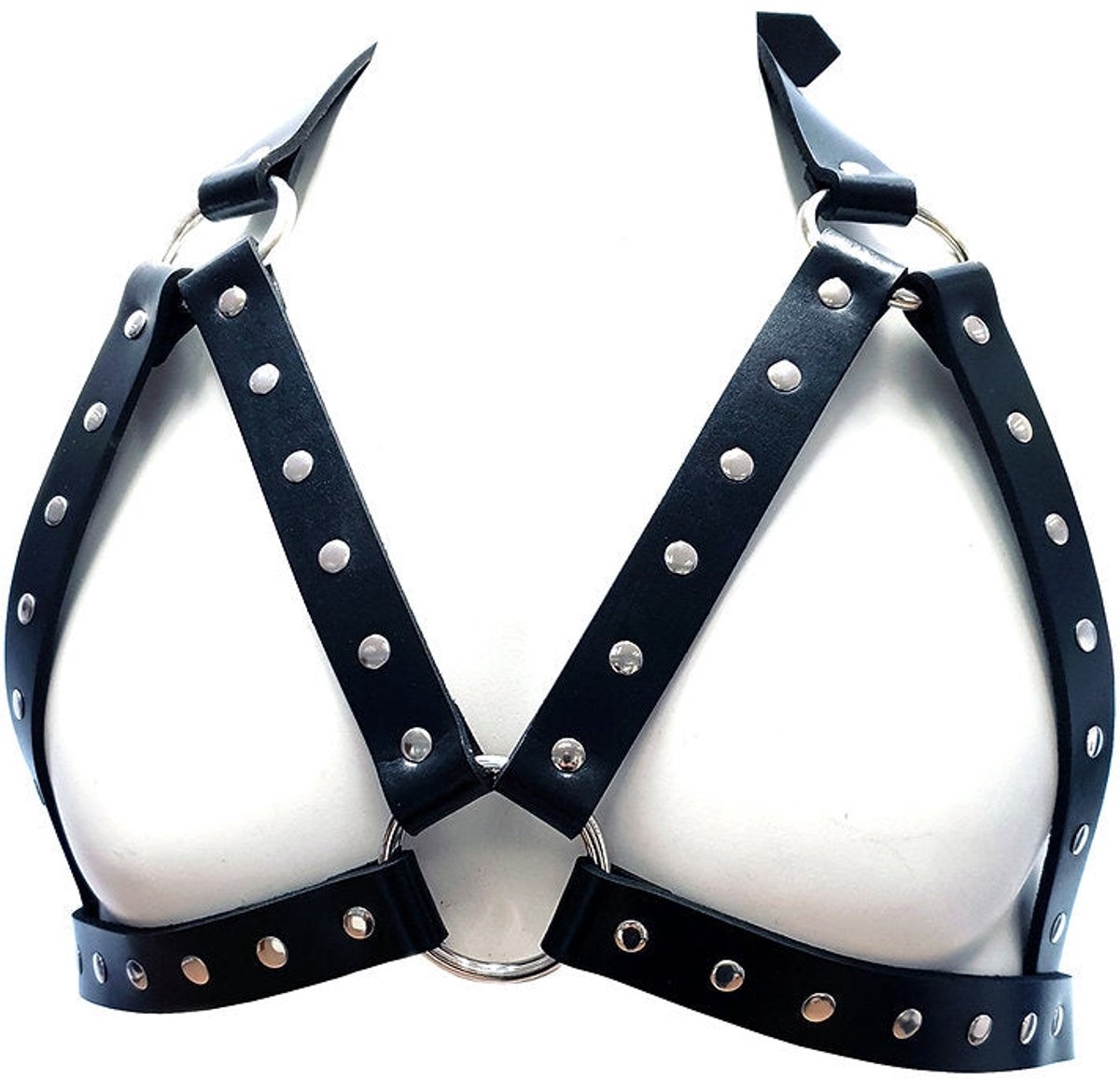 Rouge - Lederen Open BH met Studs - One Size - Zwart