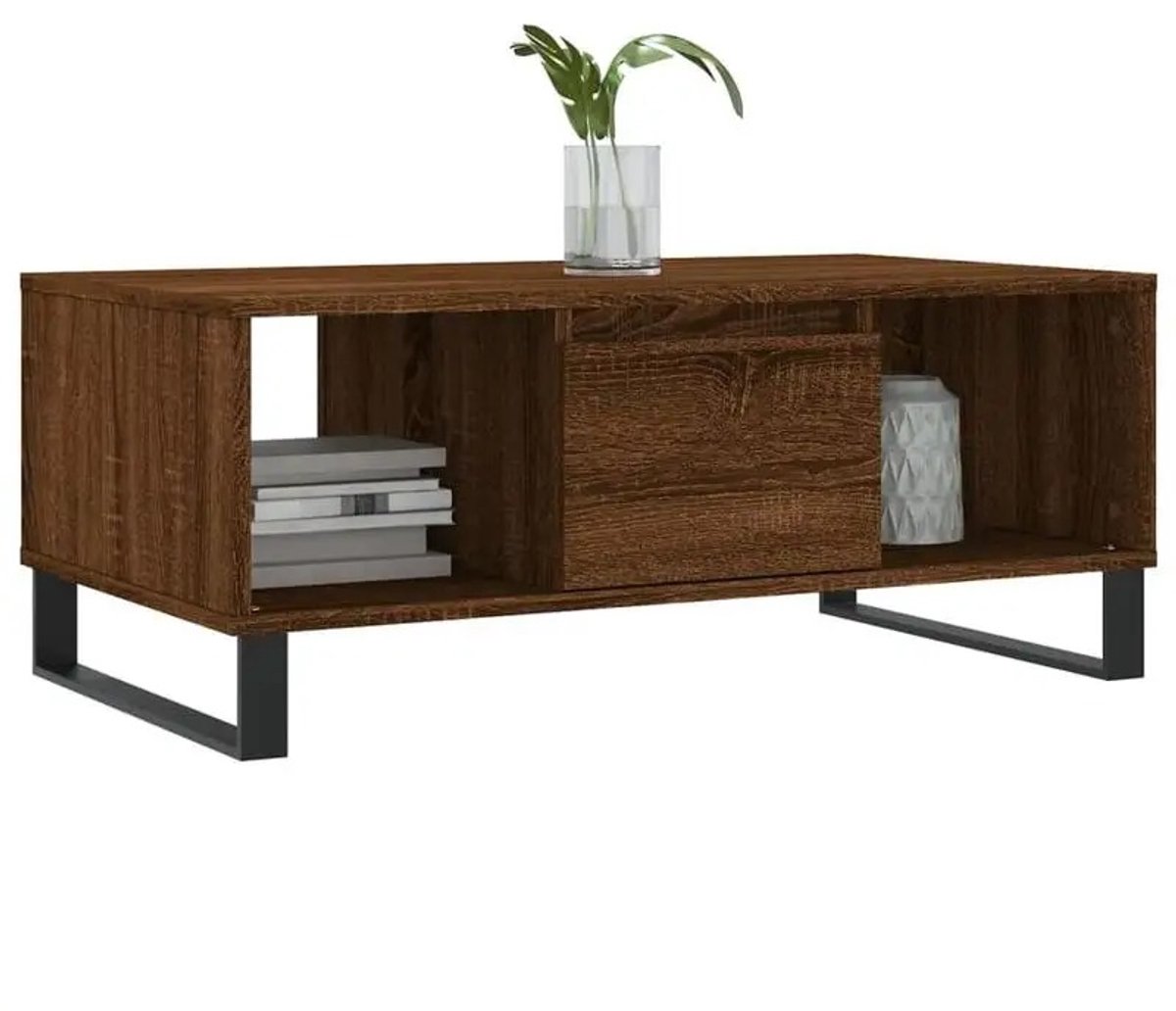 Emvae Salontafel - Salontafel met Opbergruimte - Koffietafel - 90 x 50 x 36,5 cm - Hout en Metaal - Donker Eikenlook
