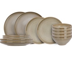 Cosy & Trendy Serviesset Conico - 12-delig 4 Personen - Dinerborden, Dessertborden En Kommen - Dinner Set - Aardewerk Zand Vaatwasserbestendig