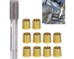 KZQ 13-delige bougiedraad reparatieset M14x1.25 - Koolstofstaal verzinkte draadinserts en tap - Voor beschadigde bougiebehuizingen - Professioneel gereedschap voor autoreparatie - Zwart
