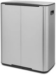 Brabantia Bo afvalscheidingsprullenbak van mat staal, met twee deuren en zwarte handgrepen.