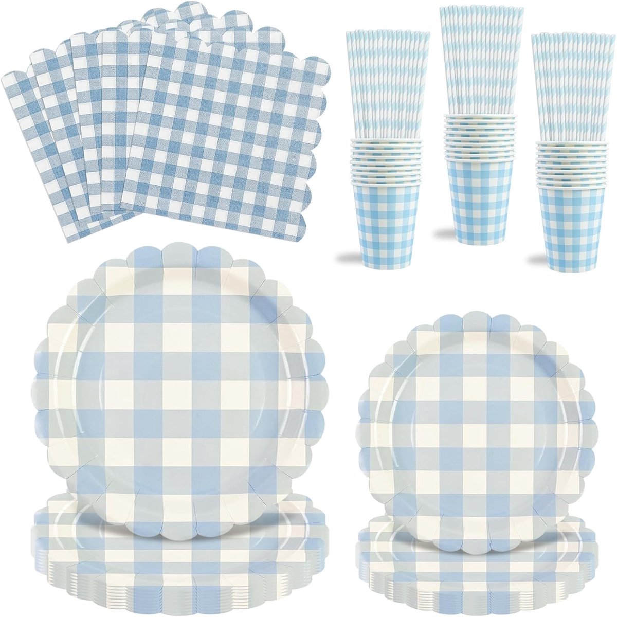 Partyservies Set 80 Stuks - Roze Gingham - Borden, Bekers en Servetten - Perfect voor Feestjes - SnelShoppen