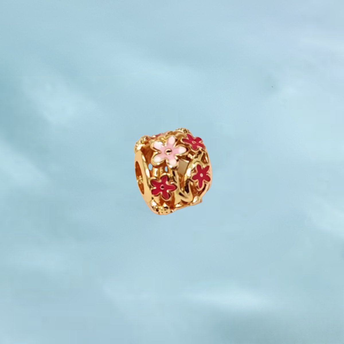 Fler® | Bedel | Past op populaire bedelarmbanden (standaard - 3mm) | Bloemen Bedel | Hangbedel Charm | 925 sterling zilver | Rode, roze & witte emaille | Valentijnsdag Cadeau | Sinterklaas kado | Kerstcadeau | Verjaardagsgeschenk | Vriendschap