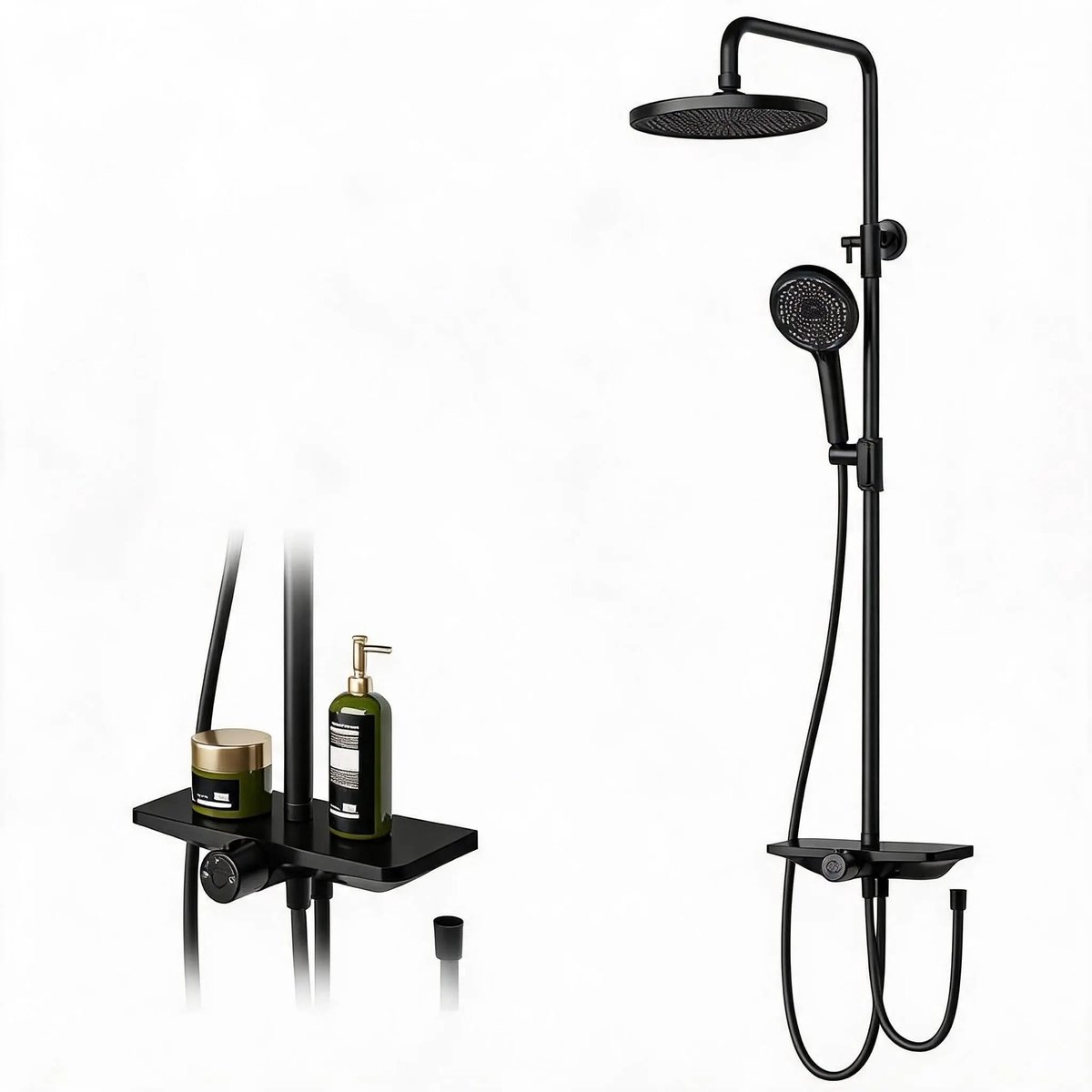 Bresht Regendoucheset - RVS - Universeel - In hoogte verstelbare - 25 cm Regendouche - 3 Straalstanden - Zwart - 25 × 27 × 123 cm