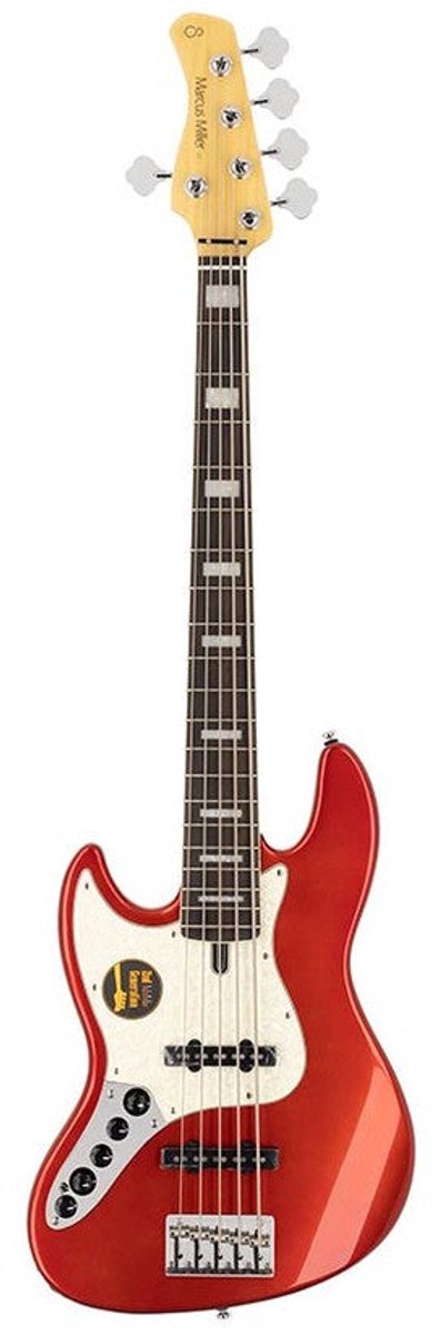 Sire V7+ A5L/BMR Marcus Miller 2nd Gen 5-snarige linkshandige basgitaar Bright Metallic Red