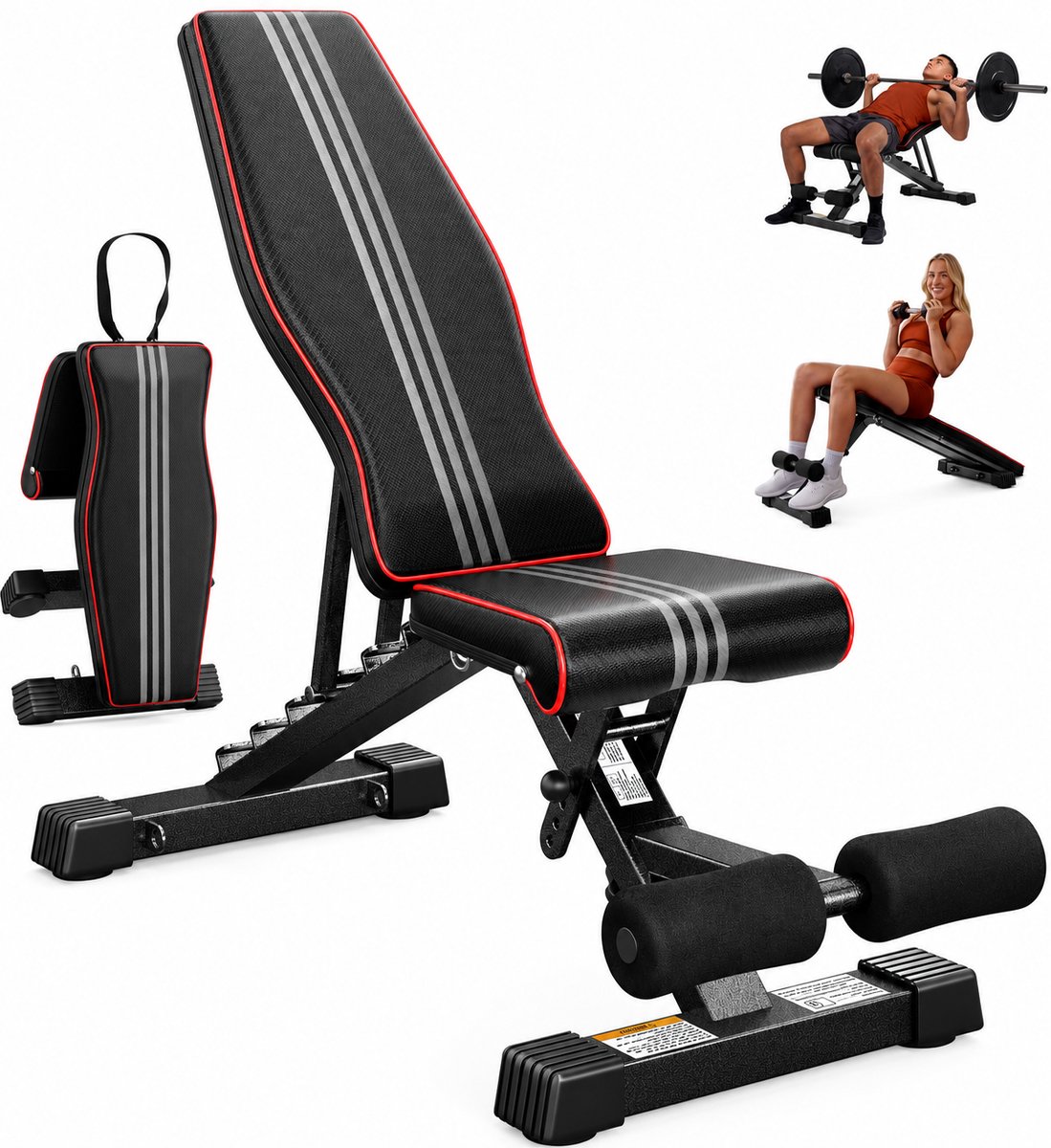 Inklapbare halterbank - ENISO-gecertificeerd met 375 kg/400 kg draagvermogen - 98% voorgemonteerd - inklapbare fitnessbank met 99 posities helling/helling/vlak - bredere zitting