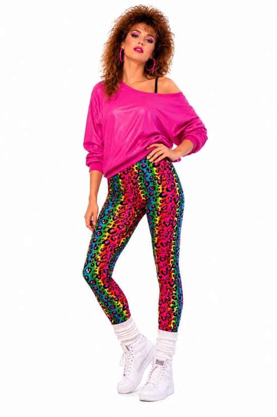 Neon Luipaard Legging Dames – Premium Kwaliteit – Jaren 80 Disco Legging – Retro Fitness & Carnaval - Maat S-M