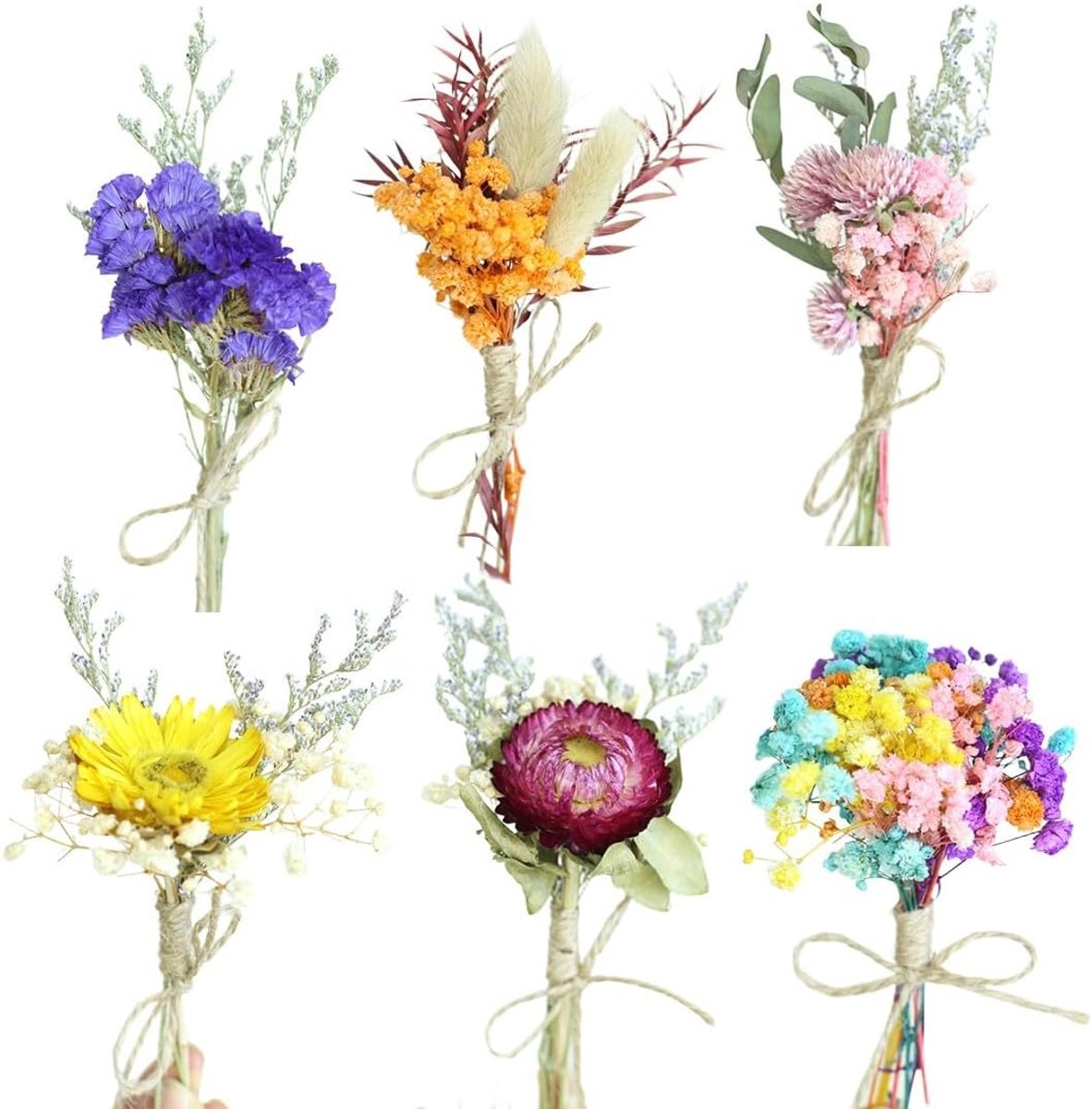 Gedroogde natuurlijke bloemen, boeketten van kleine gedroogde bloemen, decoratief, voor zelfgemaakte fotolijsten, bruiloftsdecoraties en feesten