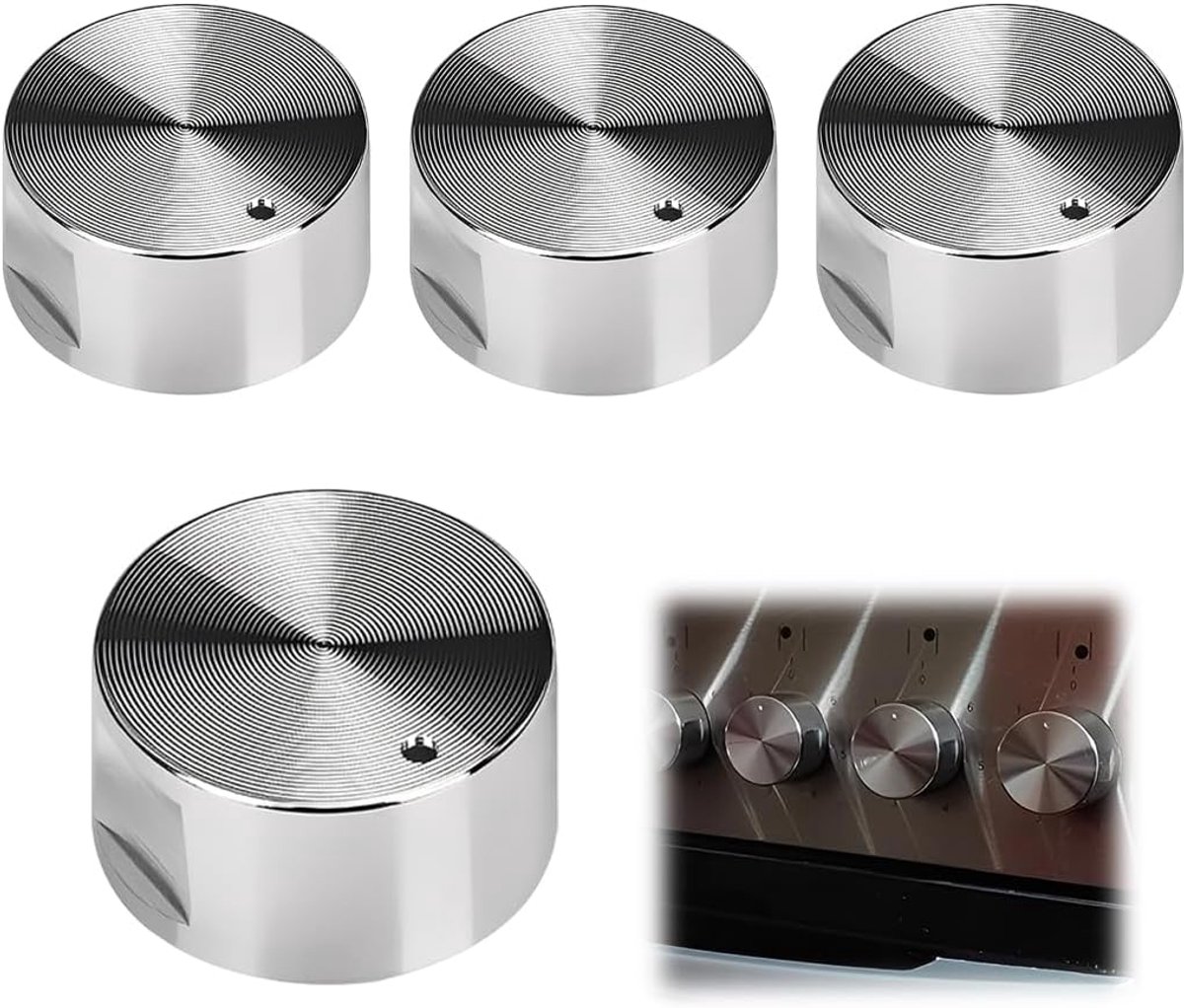 delen en accessoires voor keukens, 4 stuks, gasknoppen met 6 mm binnendiameter, metaal, universeel voor oven en fornuis, kleur metallic