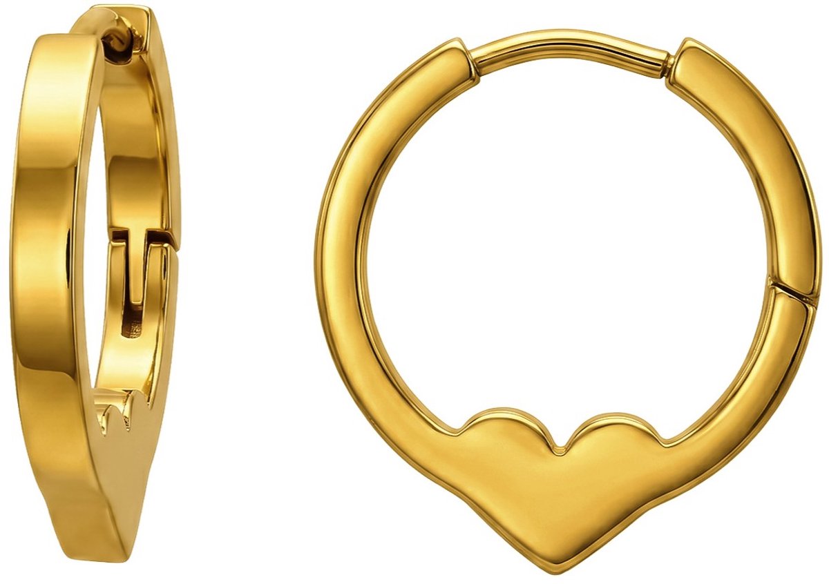Joy Ibiza - hart oorbellen - hartje oorringen - 20 mm met klap scharnier sluiting - chirurgisch staal - ear party boho - bohemian style - ip/pvd goldplated t04