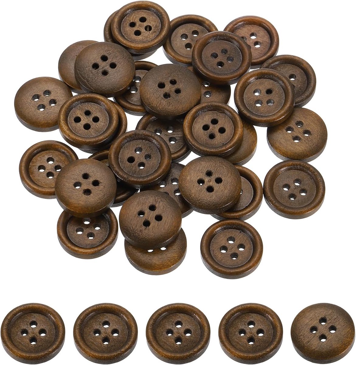 Knopen, 18mm (3/4") 4-gats ronde houten knopen naaien knoop handwerk flatback voor naaien DIY handwerk kleding, bruin