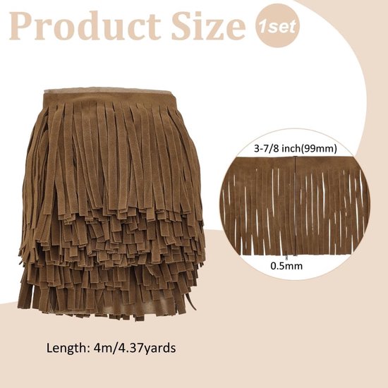 4 m breed PU-leer en suède, 99 mm breed, camel, dubbelzijdig naaien, franjes, voor knutselen, kleding, handtas, naaien, jurk, handwerk, versiering, decoratie — afbeelding 4