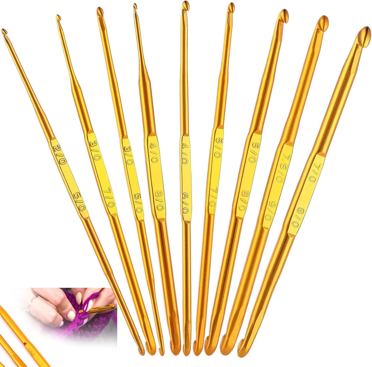 Haaknaaldenset aluminium, 13 cm extra lange haaknaalden, dubbelzijdige Tunesische haaknaalden, gouden haakset voor beginners of professionals, 2 mm - 6 mm haakaccessoires (1)