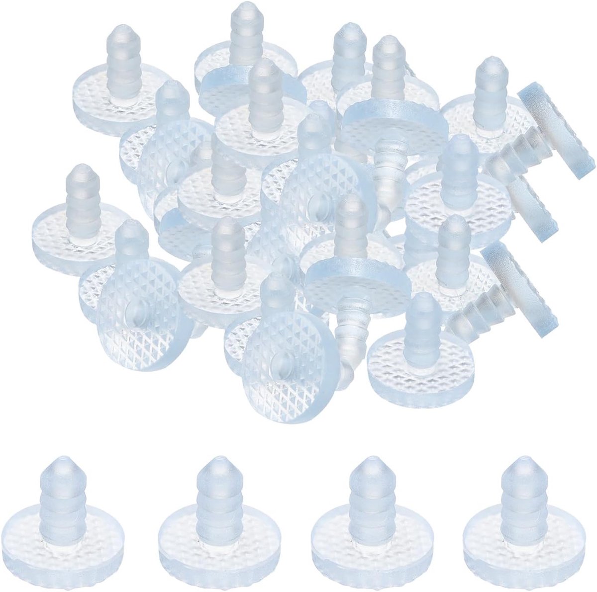 30 stuks glasplaatbuffers met steel, 22,4 mm meubel, glasplaten-antislippads, transparante rubberen handgrepen, tafelafstandhouder voor 7,3 mm, gat voor tafelmeubels, kast