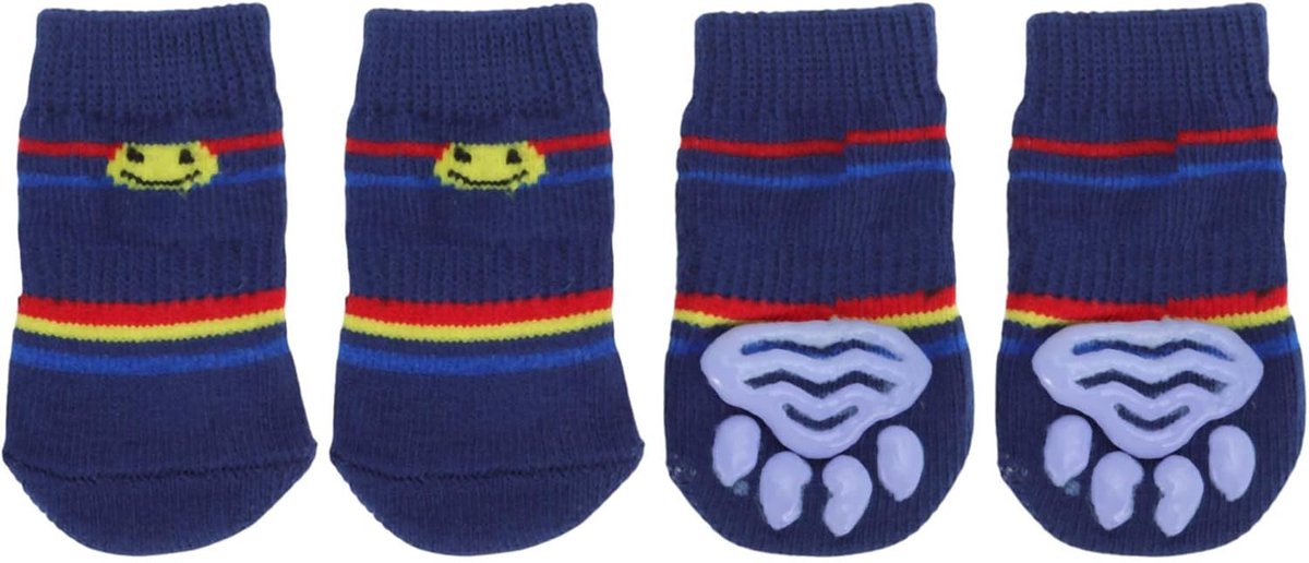 antislip, glimlachend gezichtspatroon, sokken, hond, katten, huisdier, binnensokken, pootbescherming en tractie dankzij siliconengel, 1 set (4 stuks) groot