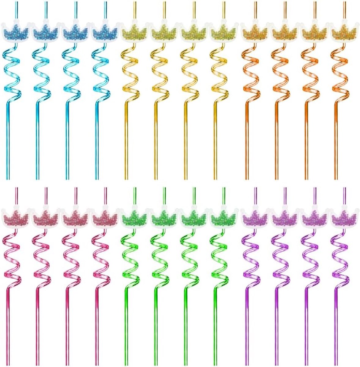 Herbruikbaar rietje, 24 stuks glitter liefdeskroon, spiraalvormige drinkrietjes, hard plastic, prinsessenfeestgeschenken voor festivals, verjaardagen, bruiloften
