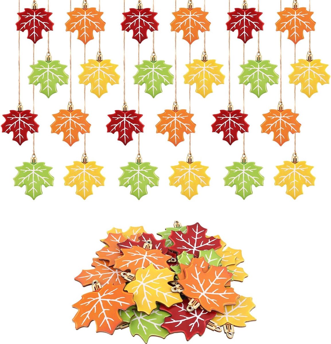 24st Esdoornblad Herfstboomdecoraties, Houten Herfstbladeren-Hangers Thanksgiving-Hangdecoratie voor Kleine Bomen Oogst Herfstfeestparty Woondecoraties