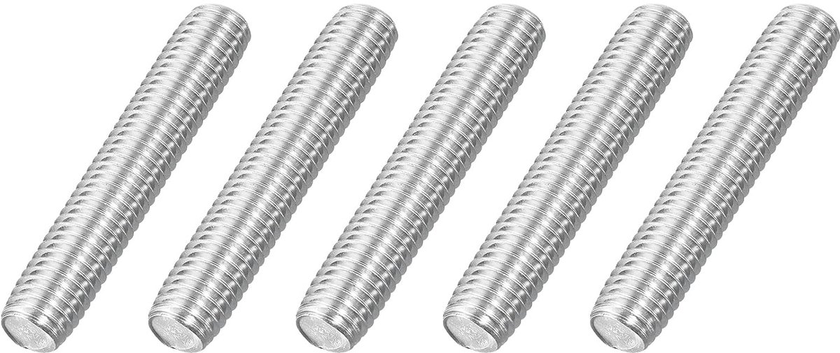 M10 x 55 mm stang met volledige schroefdraad, 5 stuks 316 roestvrij staal, lange schroefdraadschroef 1,5 mm schroefdraadhelling rechtse schroefdraad voor meubelmontage en bevestiging