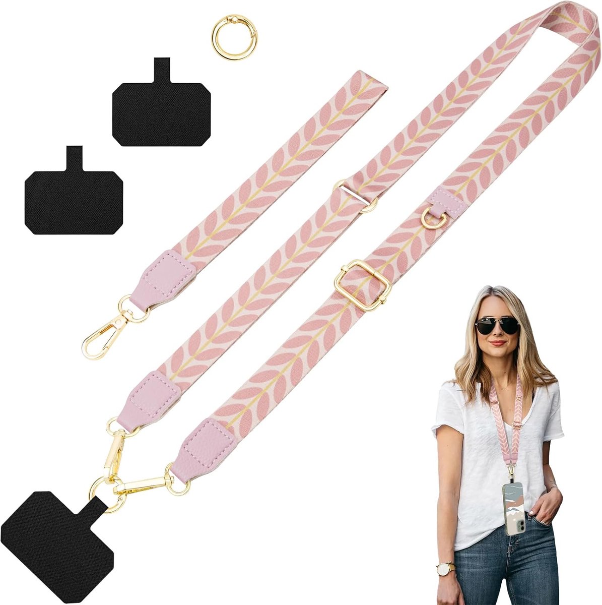 Koord Mobiele Telefoon Polsband Hals en Pols Koord Telefoon Case Verstelbare Schouderriem met 2 Patches voor Smartphones Camera