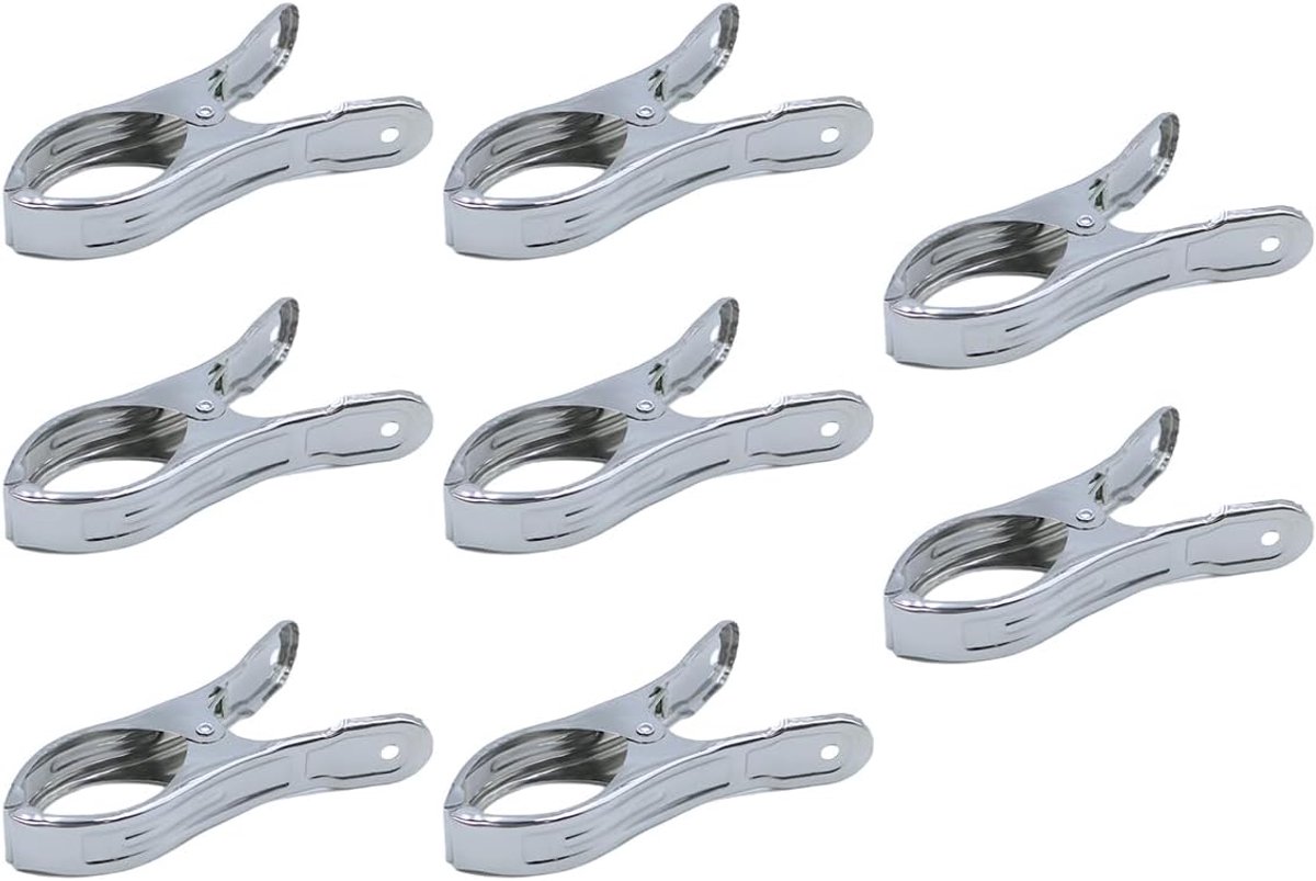 8 stuks 12 cm strandlakenklemmen, grote roestvrijstalen handdoekknijpers voor zonnebedden, wasklem, voor zware kleding en ligstoel (zilver)