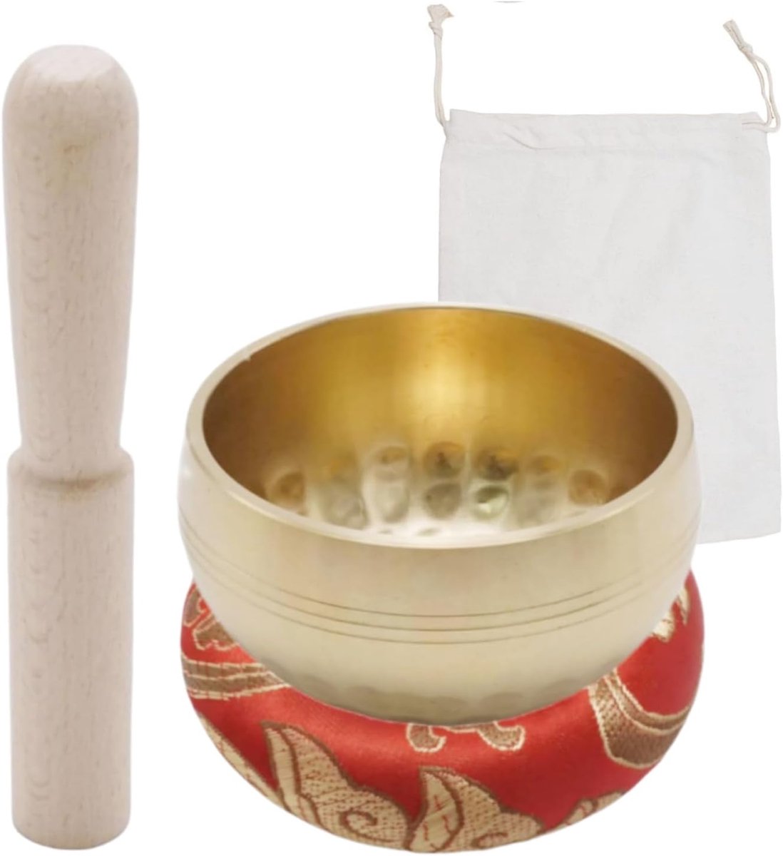 klankschaalset, diameter 8 cm met uniek design, inclusief houten rackets en kussens voor meditatie en ontspanning