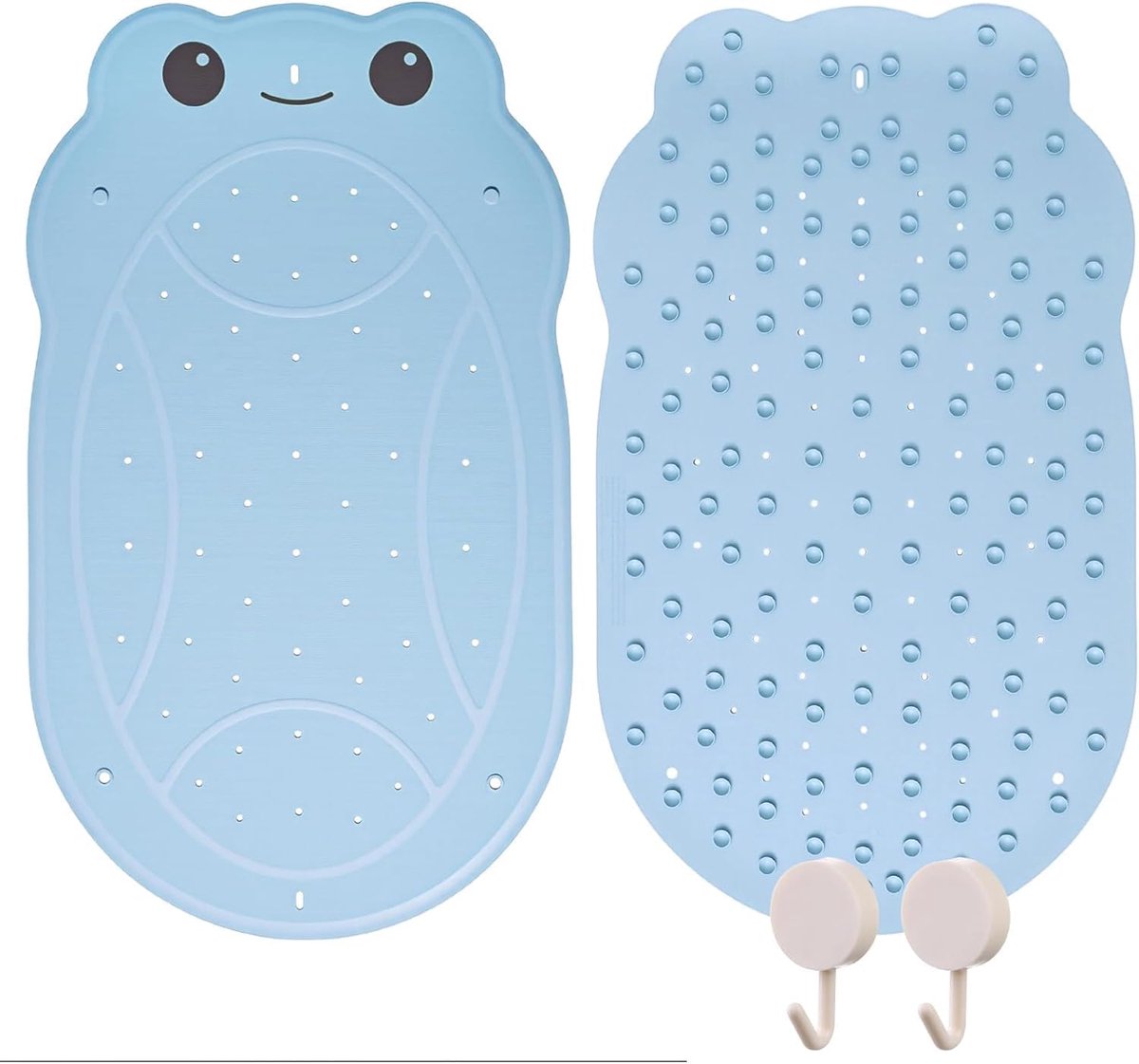 Badmat Baby antislip grappige kikkervorm, BPA-vrij, 76 x 45 cm, incl. 2 haken om op te hangen, antislip badmat voor babybad en douche (blauw)